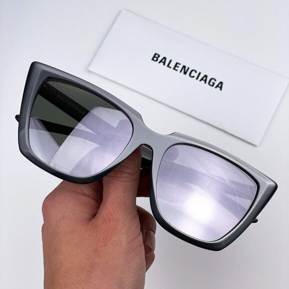  Balenciaga BB0046S 006 Sunglasses Silver Gray Shiny Mirrored Cat Eye Women - Picture 1 of 10